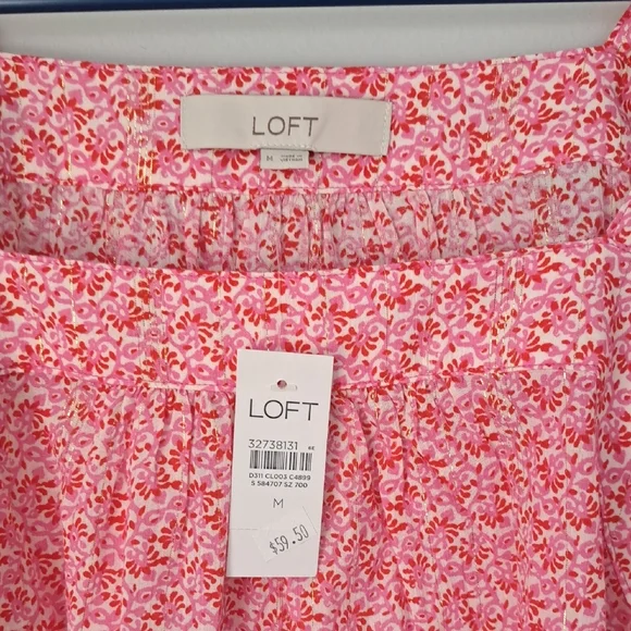 LOFT Pink and Orange Puff Sleeve Smocked Blouse - Picture 2 of 2